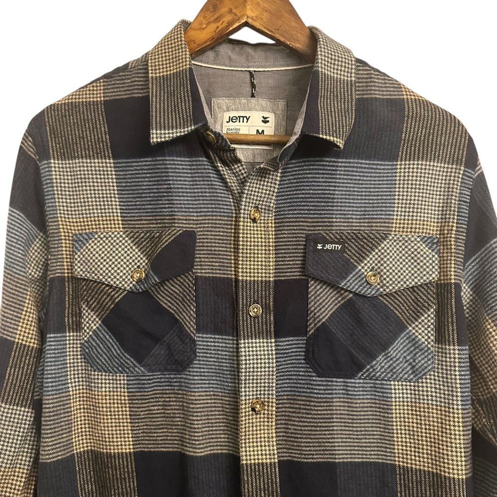 Jetty Marine Supply Company Long Sleeve Flannel Shirt Men’s Medium Plaid - Picture 2 of 8